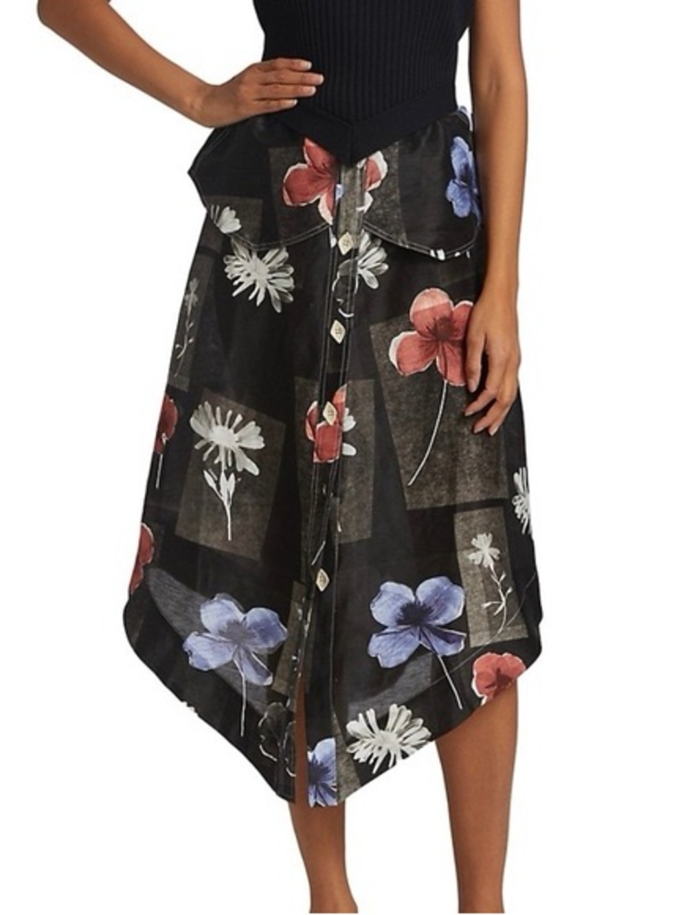 Ganni Asymmetrical Linen/Silk Button-Front Skirt, size38